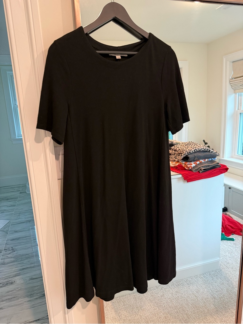 LOFT Black Midi Swing Dress